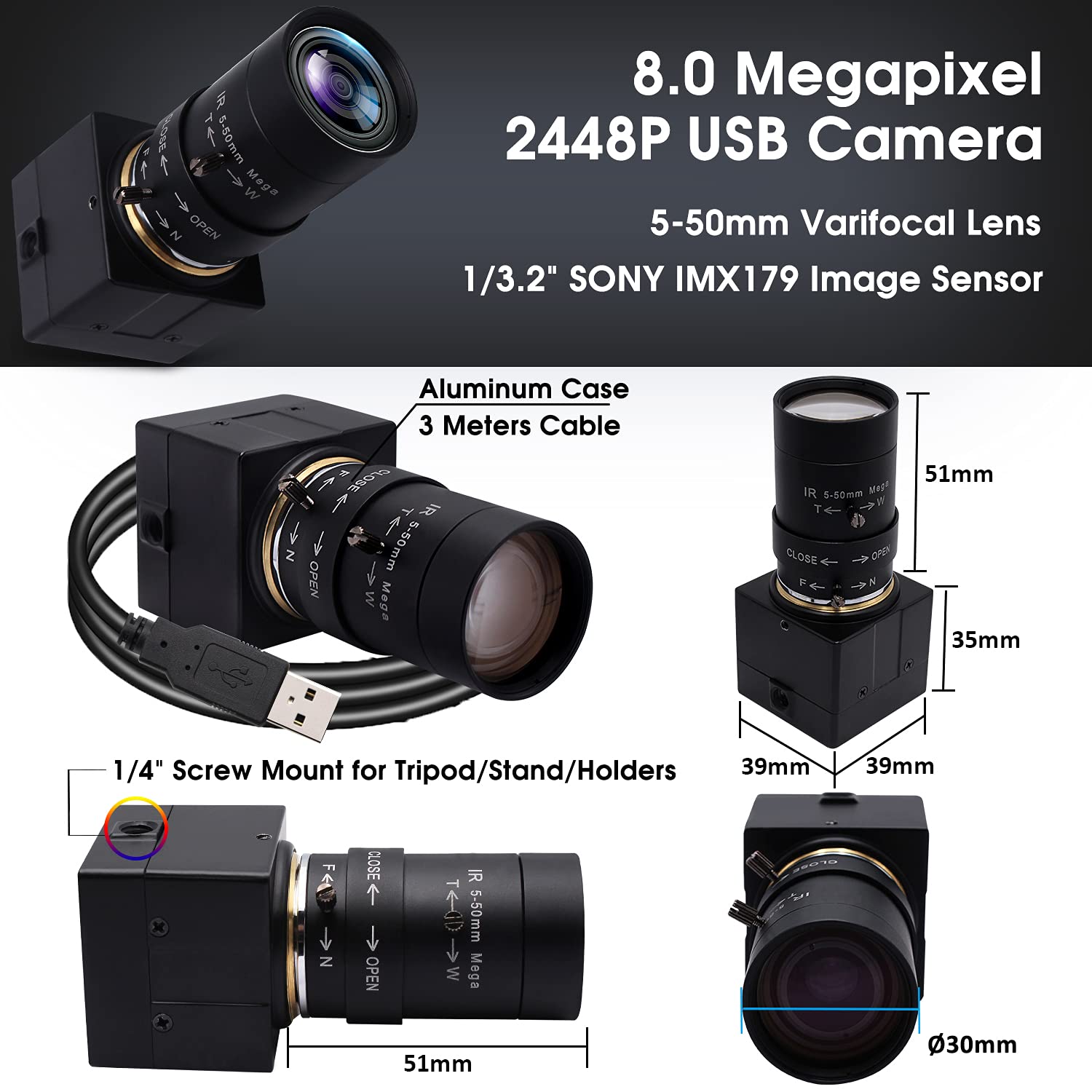 Amazon.co.jp: SVPRO USBウェブカメラ ズームレンズ付き 5-50mm